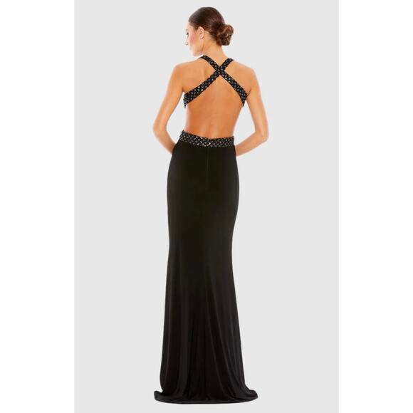 Mac Duggal 68166 Cutout Waist Criss Cross Back Dress Black size 0 - Picture 2 of 10